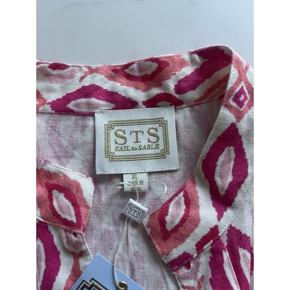 Sail to sable Linen blend tiered mini dress pink XL flutter sleeve Coastal chic - Picture 3 of 11